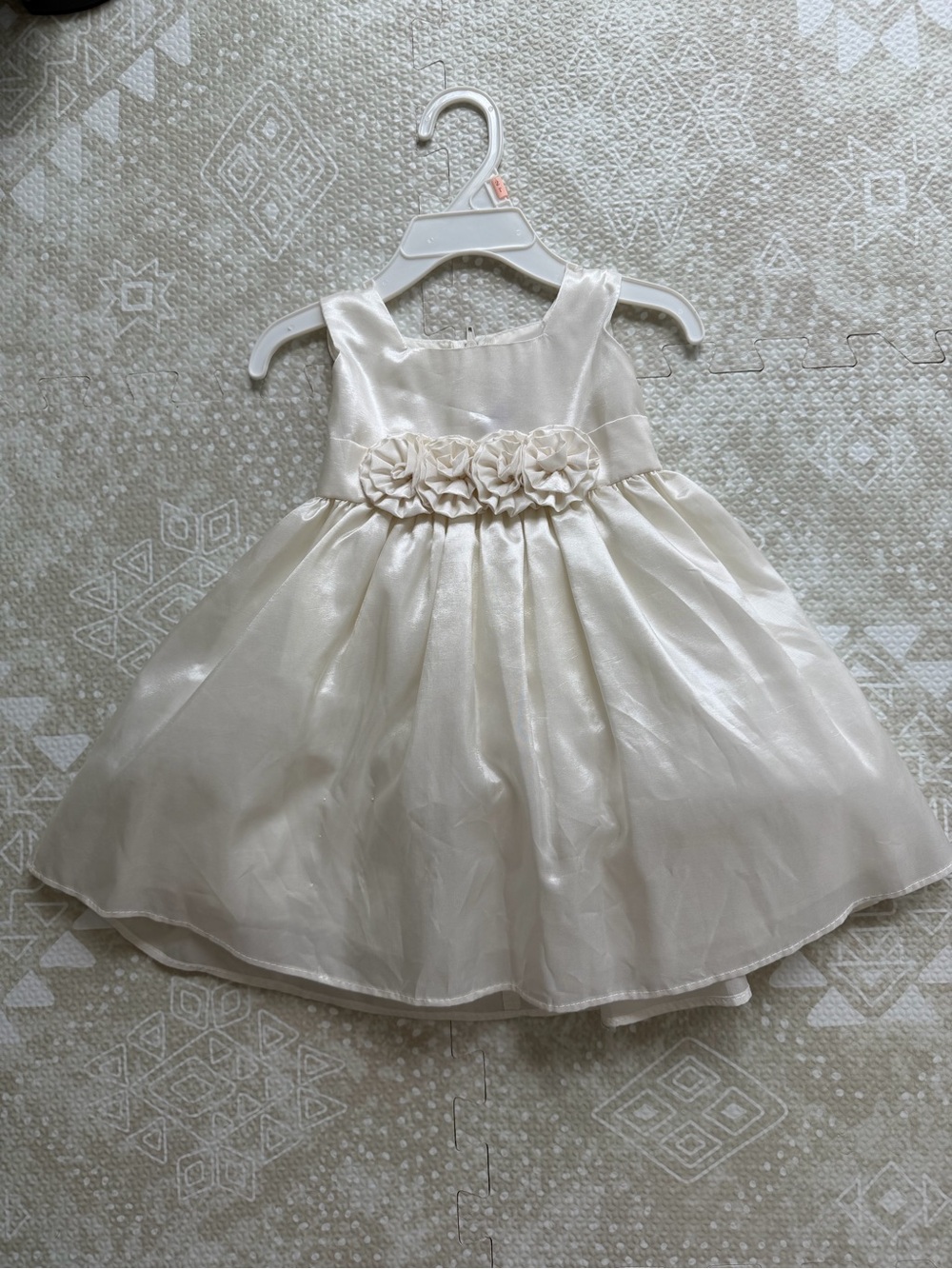 Girls ivory Satin Flower-Band Formal Dress